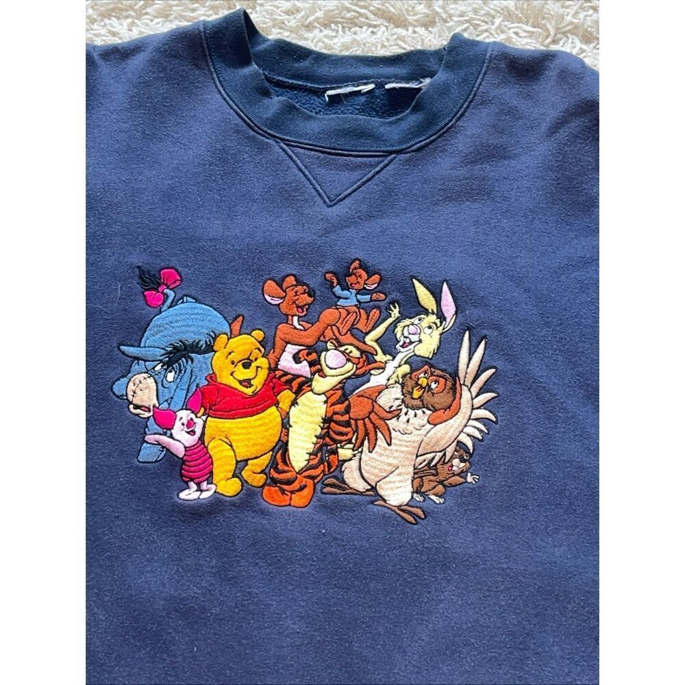 Vintage Disney Winnie The Pooh & Friends Embroidered Navy Blue Sweatshirt XL - Picture 2 of 9